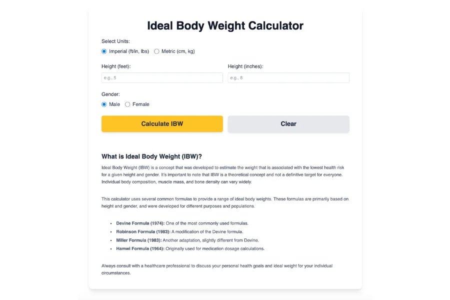 Ideal Body Weight Calculator